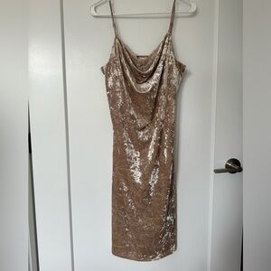 Cream velvet dress cowl neck with lace detail